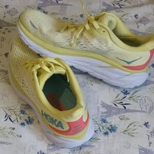 Hoka Lemon and White Athletic Shoes